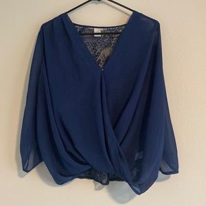 Paper Crane Navy Sheer Flowy Lace Top